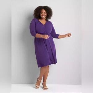 Lane Bryant - Purple - Crossover 3/4 Sleeve Fit & Flare Dress - 18/20
